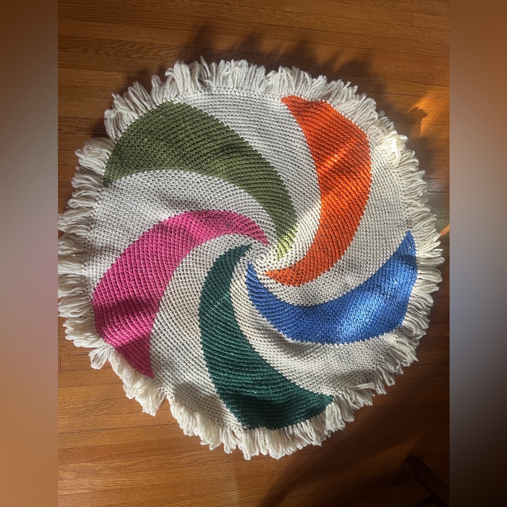 Vintage Groovy Candy Swirl Handmade Crocheted Circle Rug